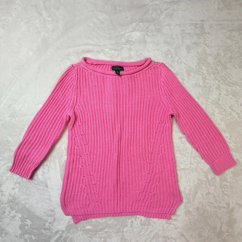 Lauren Ralph Lauren Hot Pink Ribbed Cotton Knit Sweater 3/4 Sleeve Small
